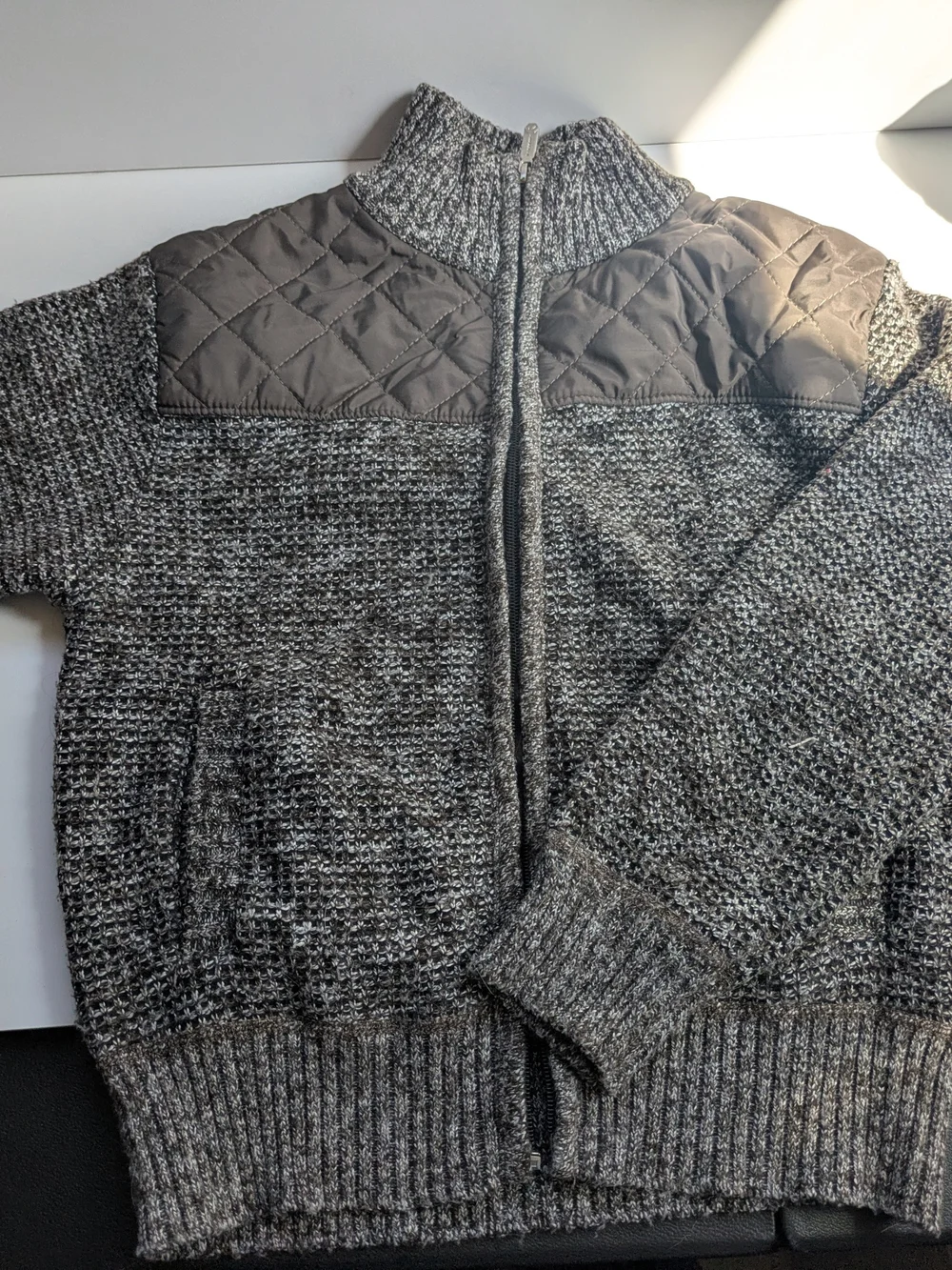 Chunky Knit Zip Front Cardigan Sweater - Grey/Brown/Beige Size 8 Boys